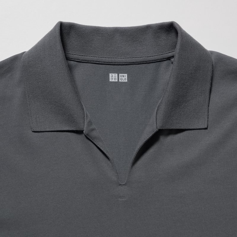 Men Uniqlo Airism Skipper Collar Polo Shirts Grey | 210948