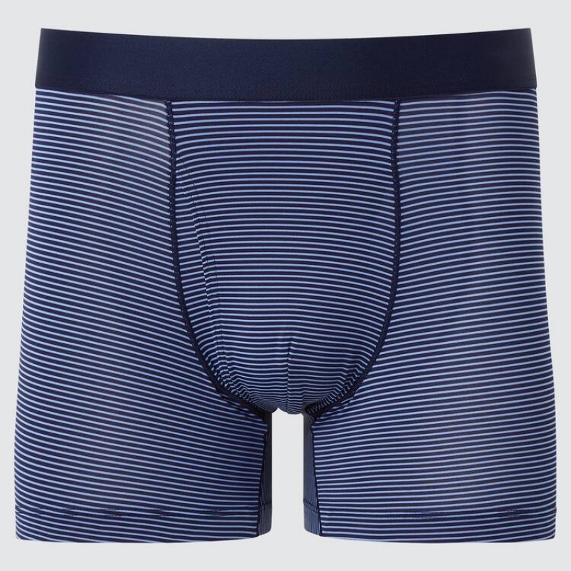 Men Uniqlo Airism Striped Boxers Underwear Navy | 3717342
