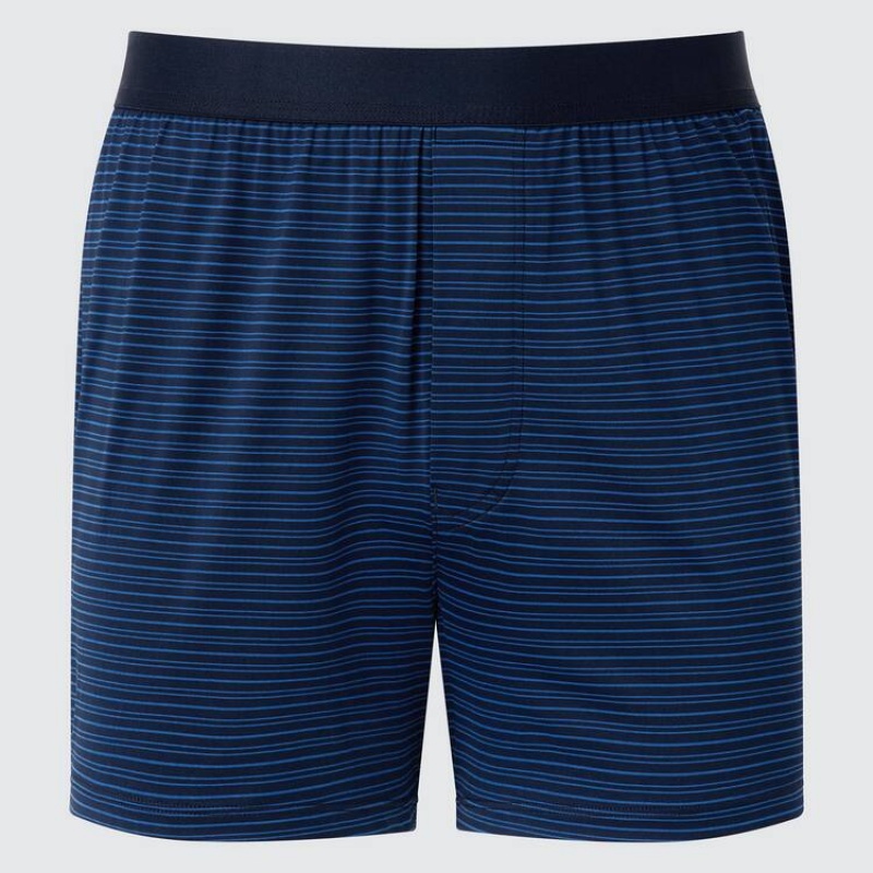 Men Uniqlo Airism Striped Loose Fit Boxers Underwear Blue | 3527281