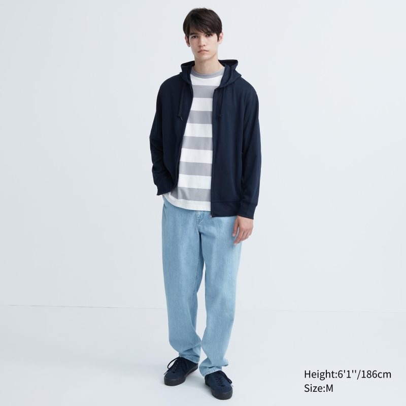 Men Uniqlo Airism Uv Protection Full-zip Hoodie Navy | 1541502
