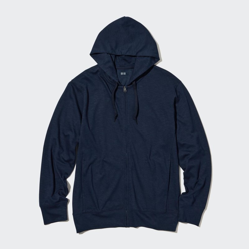 Men Uniqlo Airism Uv Protection Full-zip Hoodie Navy | 1541502