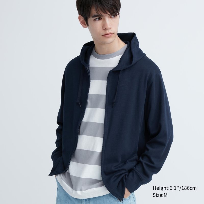 Men Uniqlo Airism Uv Protection Full-zip Hoodie Navy | 1541502