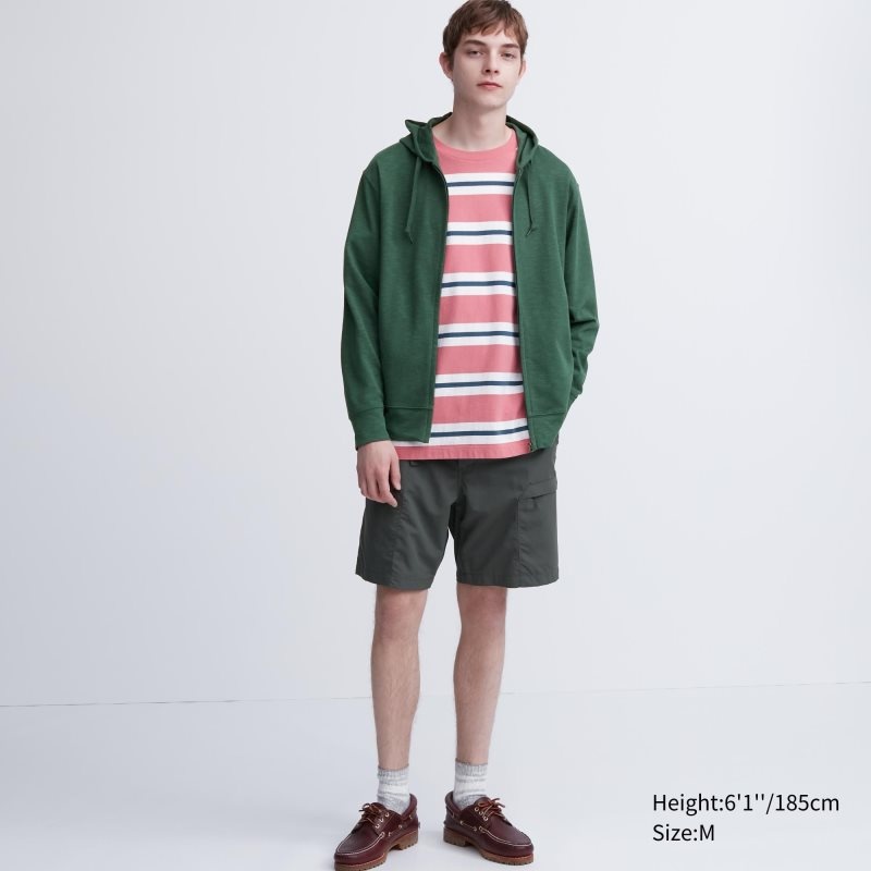 Men Uniqlo Airism Uv Protection Full-zip Hoodie Green | 4837461