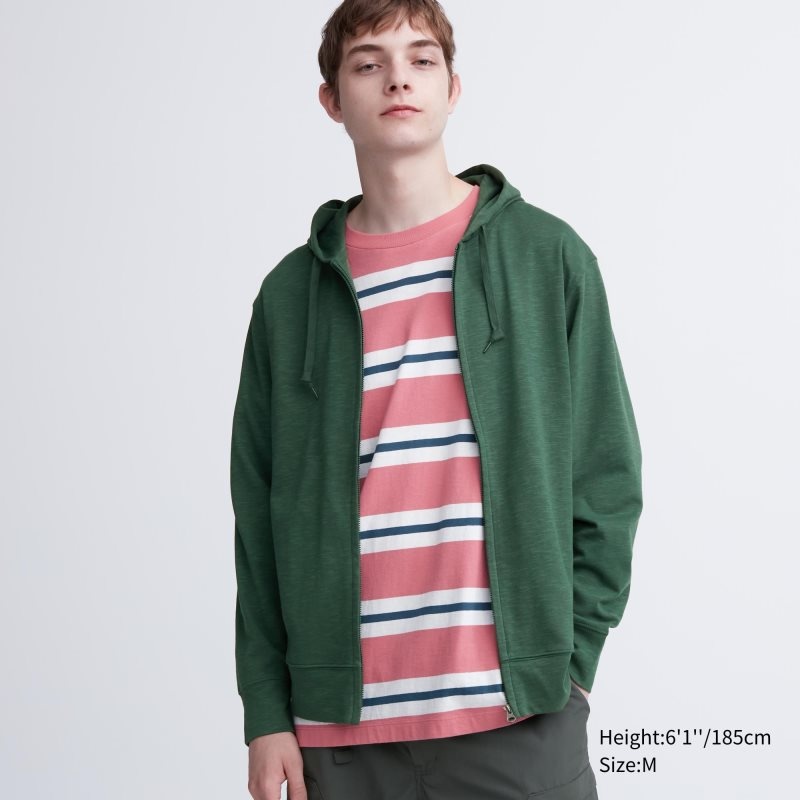 Men Uniqlo Airism Uv Protection Full-zip Hoodie Green | 4837461