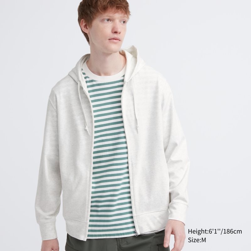 Men Uniqlo Airism Uv Protection Full-zip Hoodie White | 504175