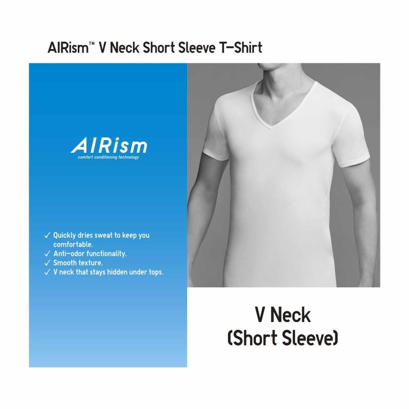 Men Uniqlo Airism V-neck Short-sleeve T Shirts White | 6713635