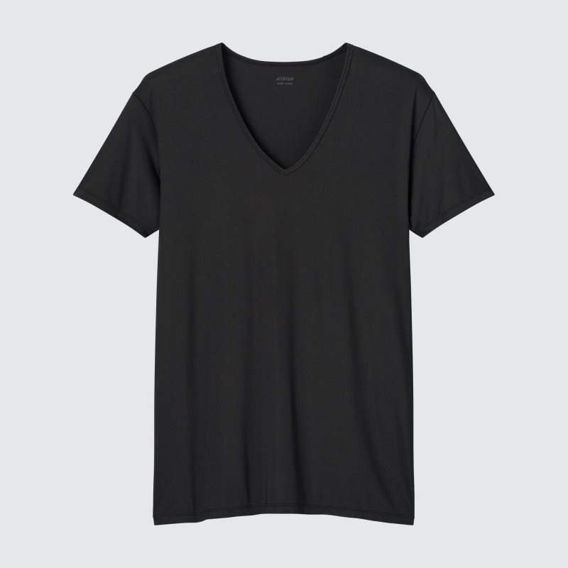 Men Uniqlo Airism V-neck Short-sleeve T Shirts Black | 5529612