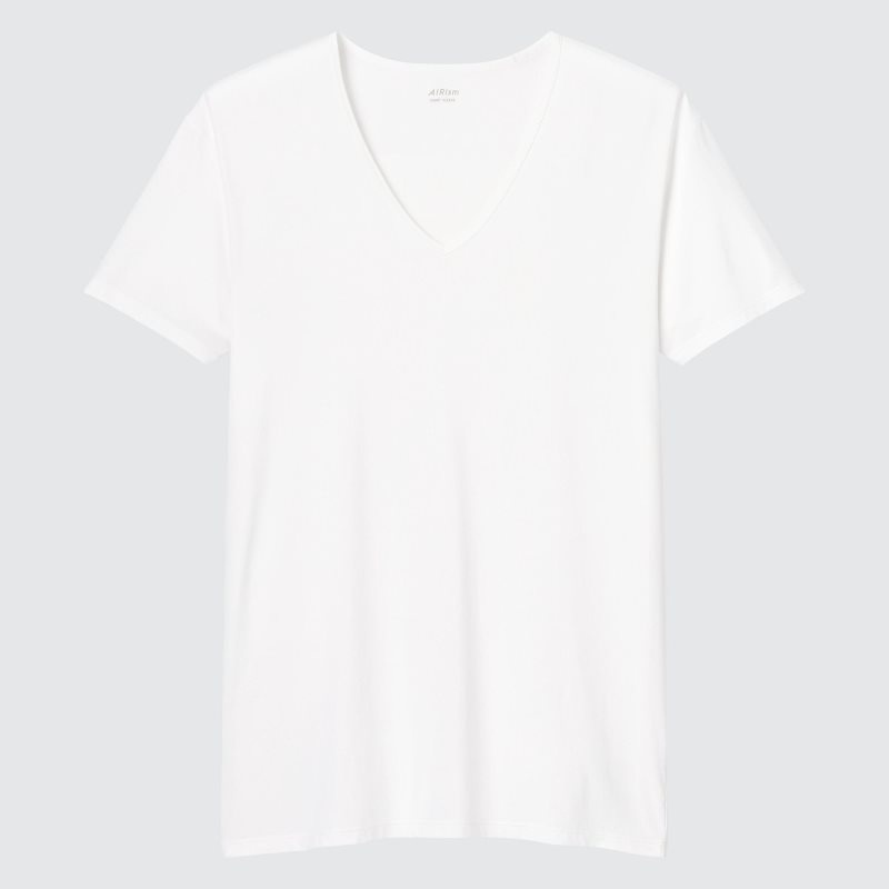 Men Uniqlo Airism V-neck Short-sleeve T Shirts White | 1177025