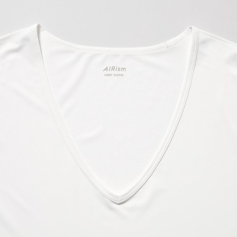 Men Uniqlo Airism V-neck Short-sleeve T Shirts White | 1177025