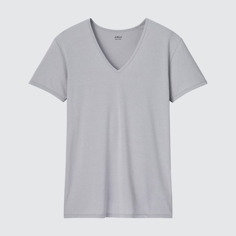 Men Uniqlo Airism V-neck Short-sleeve T Shirts Grey | 3699984