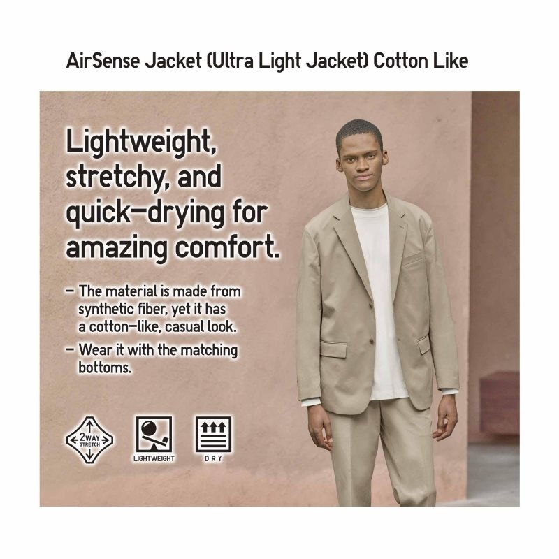 Men Uniqlo Airsense Cotton Like Ultra Light Jackets Beige | 9573853