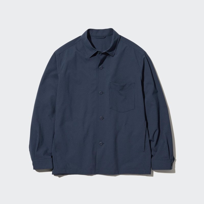 Men Uniqlo Airsense Shirt SeersuckerUltra Light Shirt Jackets Blue | 5138320