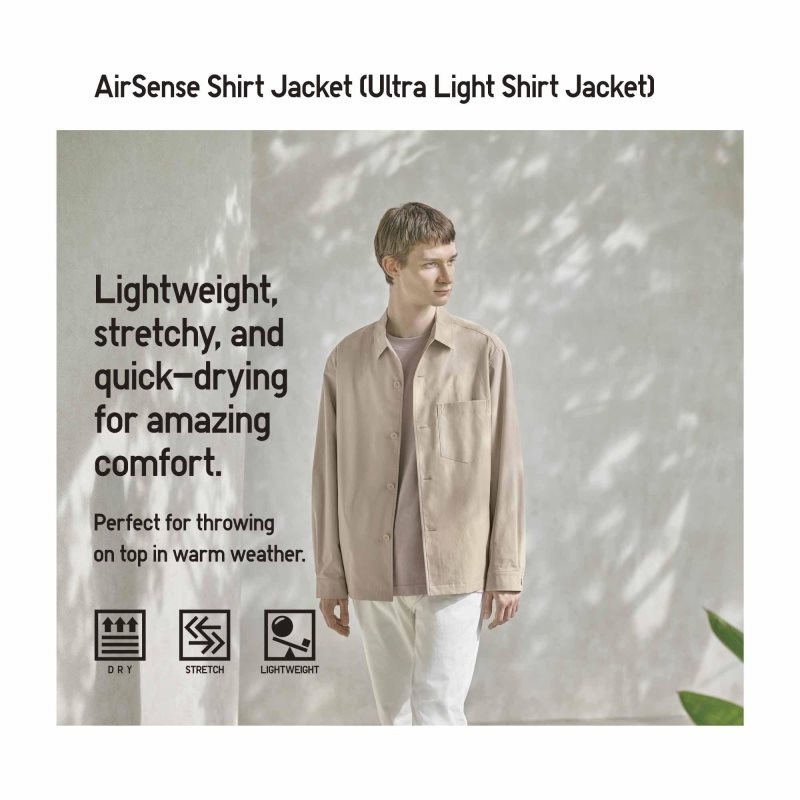 Men Uniqlo Airsense Shirt Ultra Light Shirt Jackets Beige | 2343673
