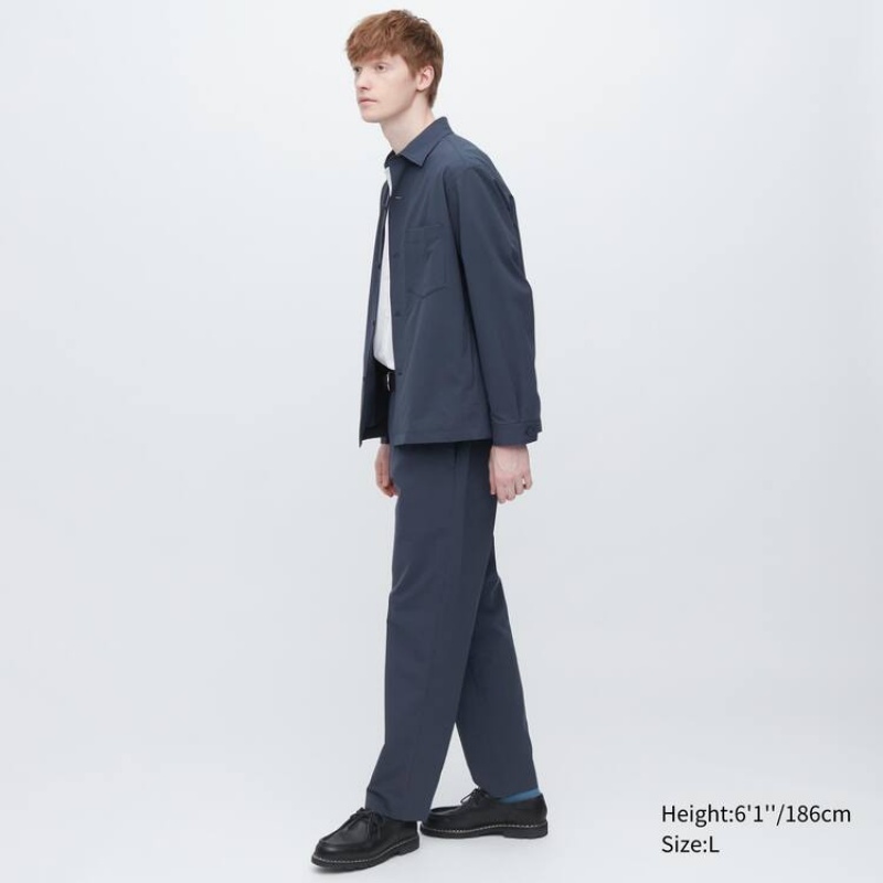 Men Uniqlo Airsense Ultra Light Seersucker Relaxed Fit Pants Navy | 7645527