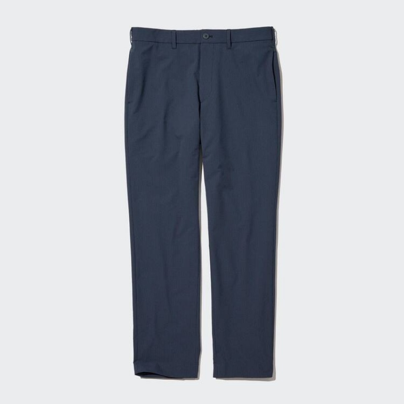 Men Uniqlo Airsense Ultra Light Seersucker Relaxed Fit Pants Navy | 7645527