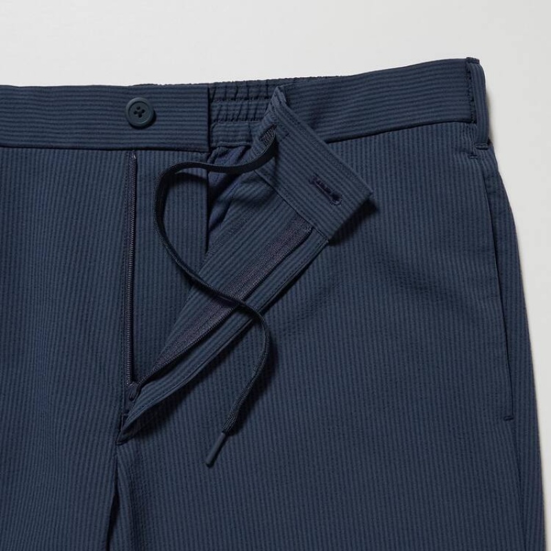 Men Uniqlo Airsense Ultra Light Seersucker Relaxed Fit Pants Navy | 7645527