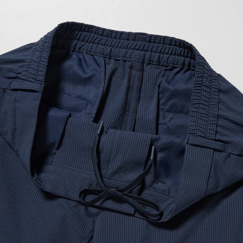 Men Uniqlo Airsense Ultra Light Seersucker Relaxed Fit Pants Navy | 7645527