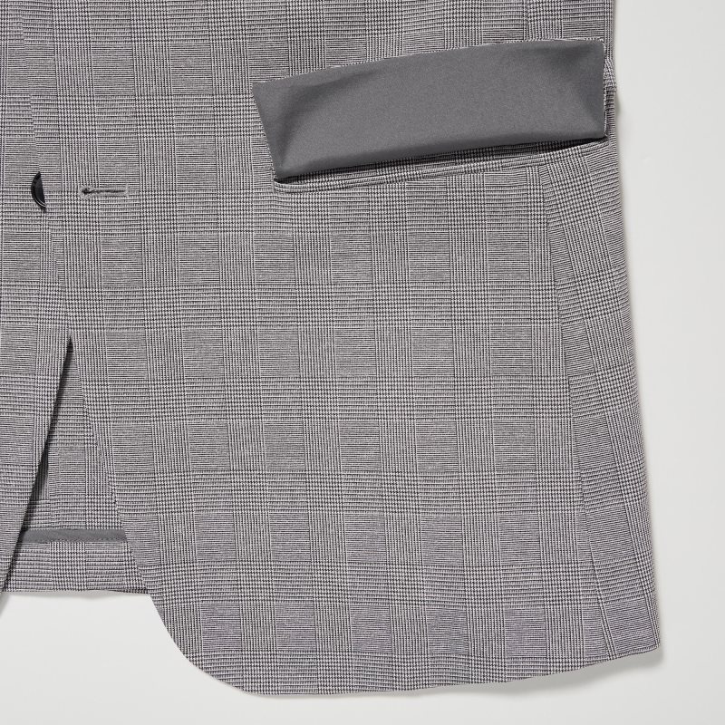 Men Uniqlo Airsense Wool Like Glen Check Ultra Light Jackets Grey | 3738501