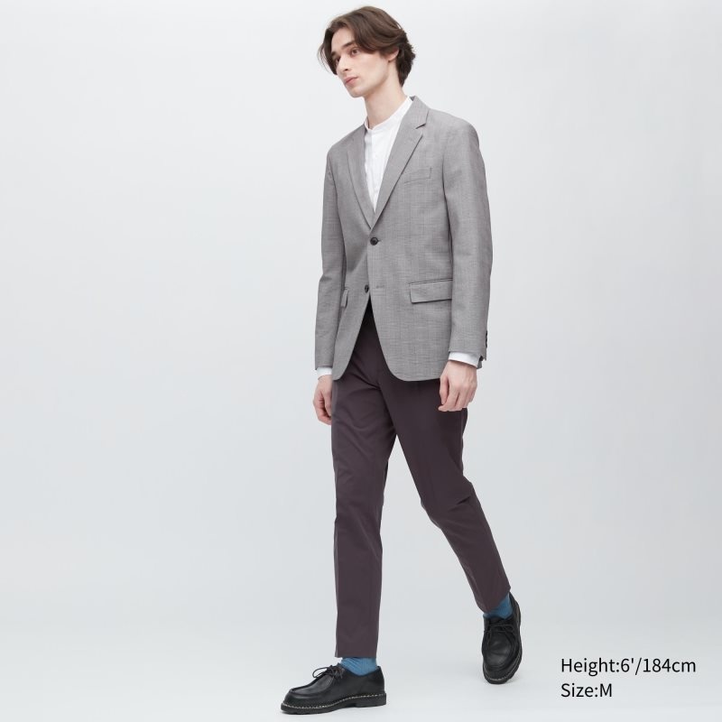 Men Uniqlo Airsense Wool Like Glen Check Ultra Light Jackets Grey | 3738501