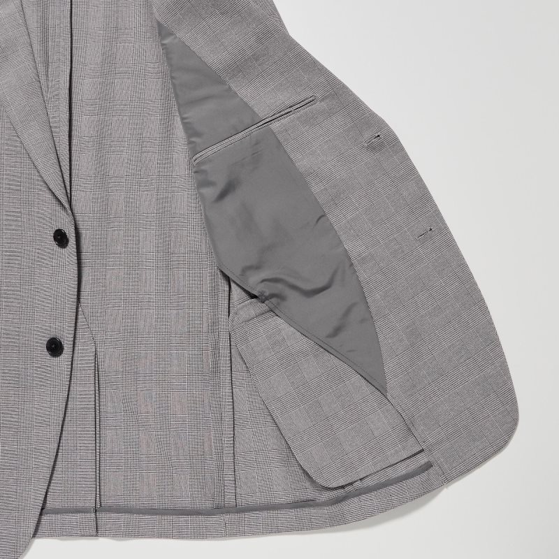 Men Uniqlo Airsense Wool Like Glen Check Ultra Light Jackets Grey | 3738501