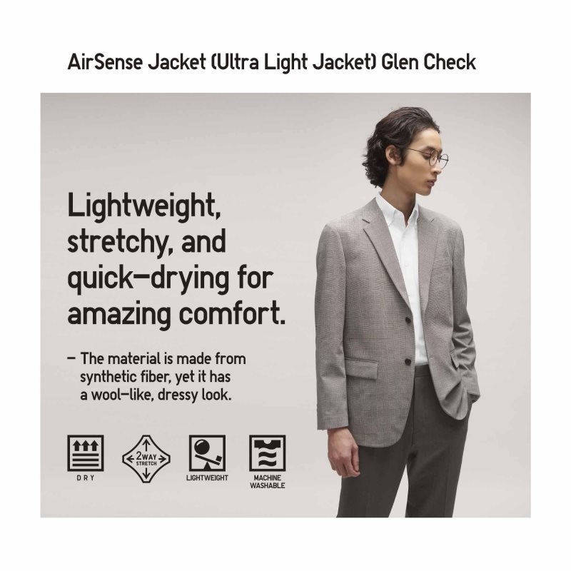 Men Uniqlo Airsense Wool Like Glen Check Ultra Light Jackets Grey | 3738501