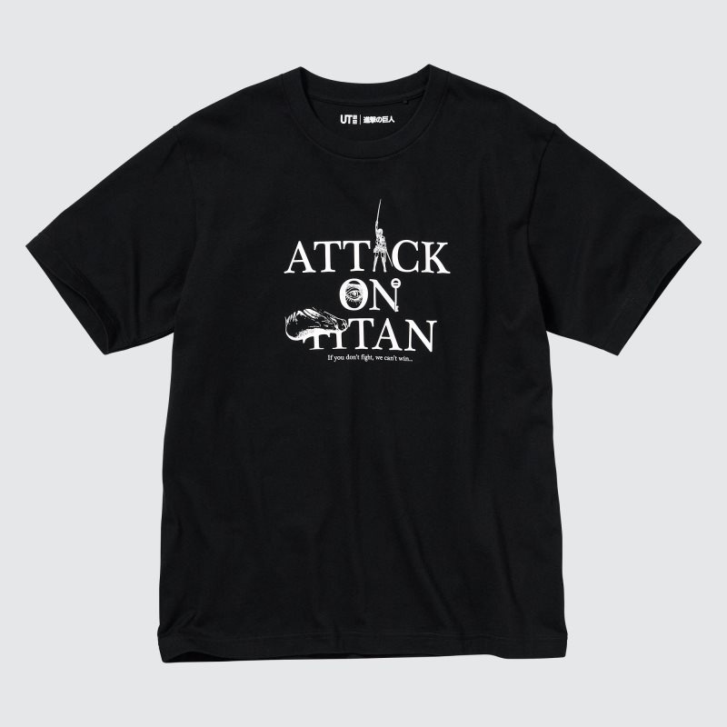 Men Uniqlo Attack On Titan Ut Short-sleeve Graphic If We Don't Fight, We Can't Win T Shirts Black | 6134278