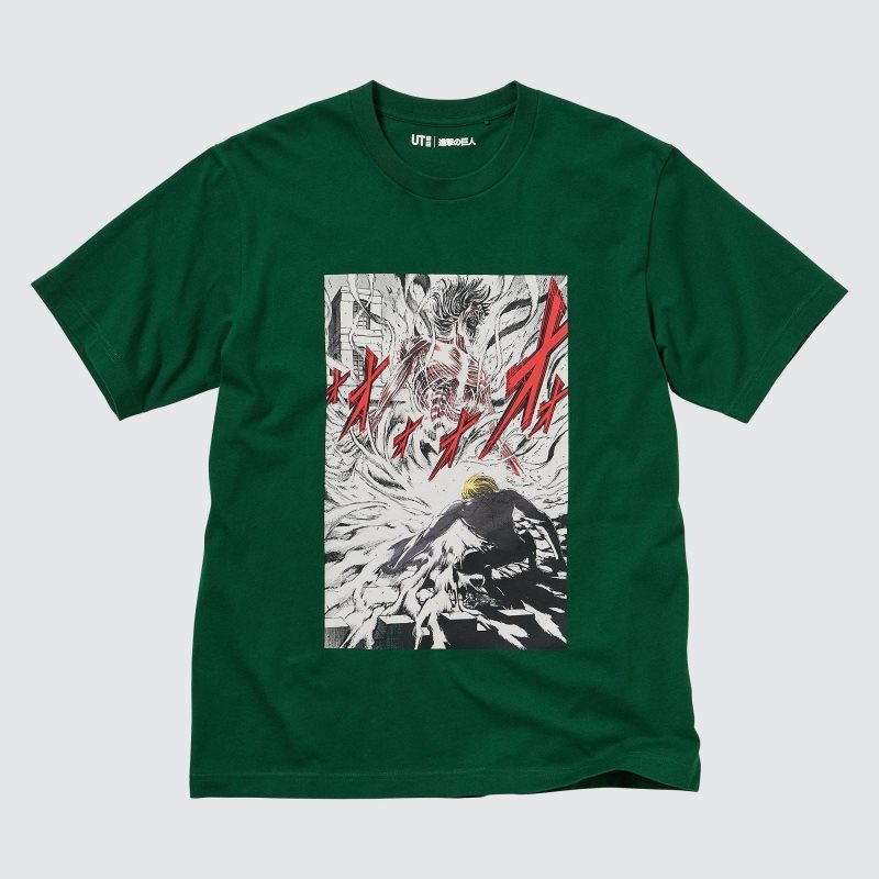 Men Uniqlo Attack On Titan Ut Short-sleeve Graphic Eren Transforms Into A Titan T Shirts Green | 4756713