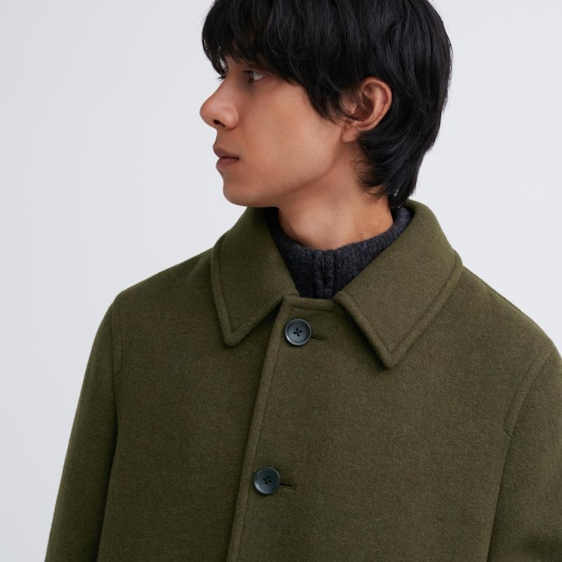Men Uniqlo Balmacaan Coats Olive | 5804966