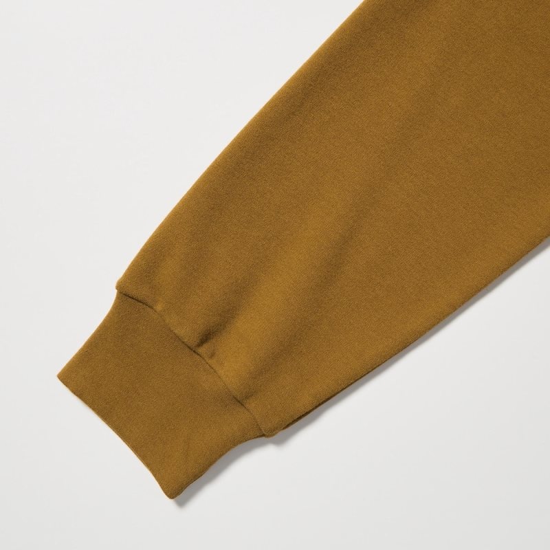 Men Uniqlo Brushed Cotton Crew Neck Long-sleeve T Shirts Brown | 4906119