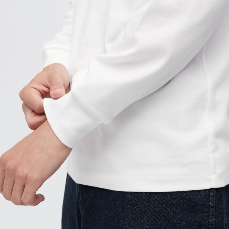 Men Uniqlo Brushed Cotton Crew Neck Long-sleeve T Shirts White | 670069