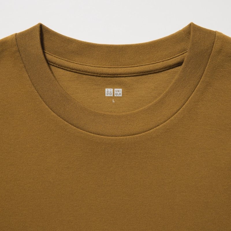 Men Uniqlo Brushed Cotton Crew Neck Long-sleeve T Shirts Brown | 7341241