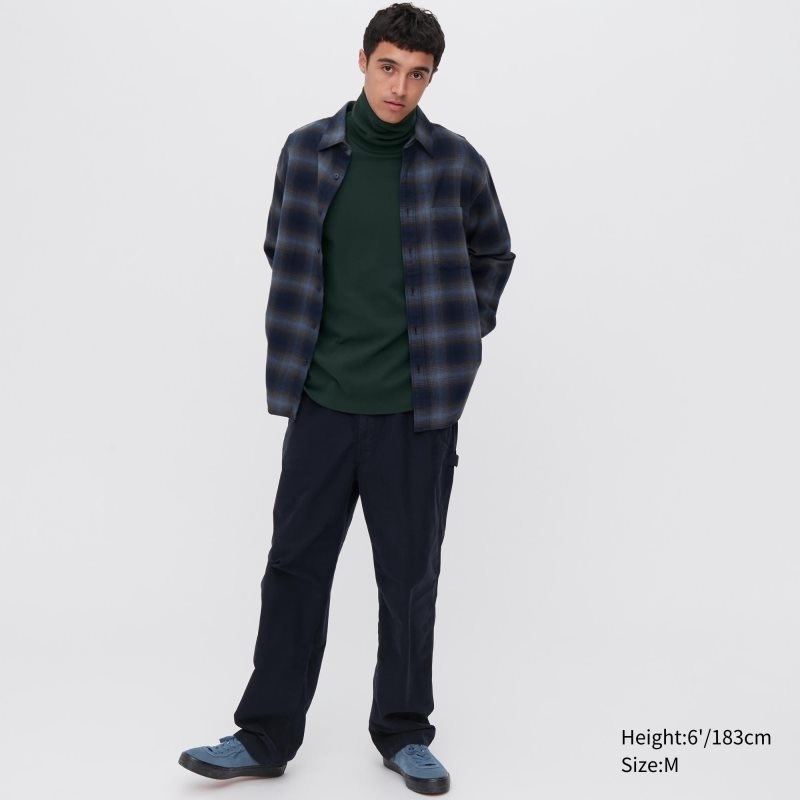 Men Uniqlo Brushed Cotton Turtleneck Long-sleeve T Shirts Green | 9065694