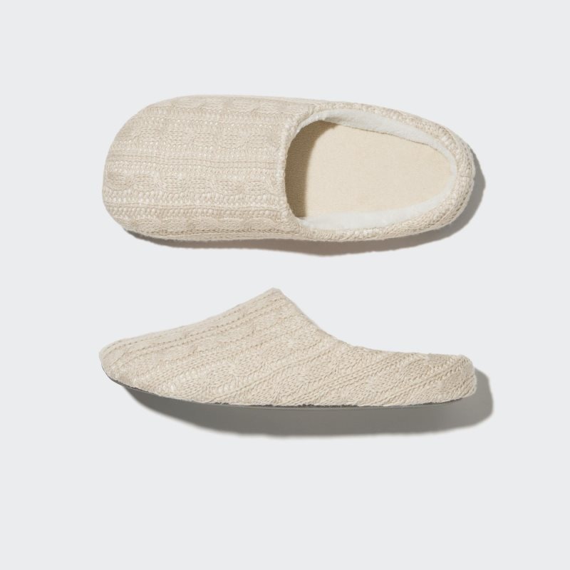Men Uniqlo Cable Knit Rubber Sole Slippers Beige | 9461653