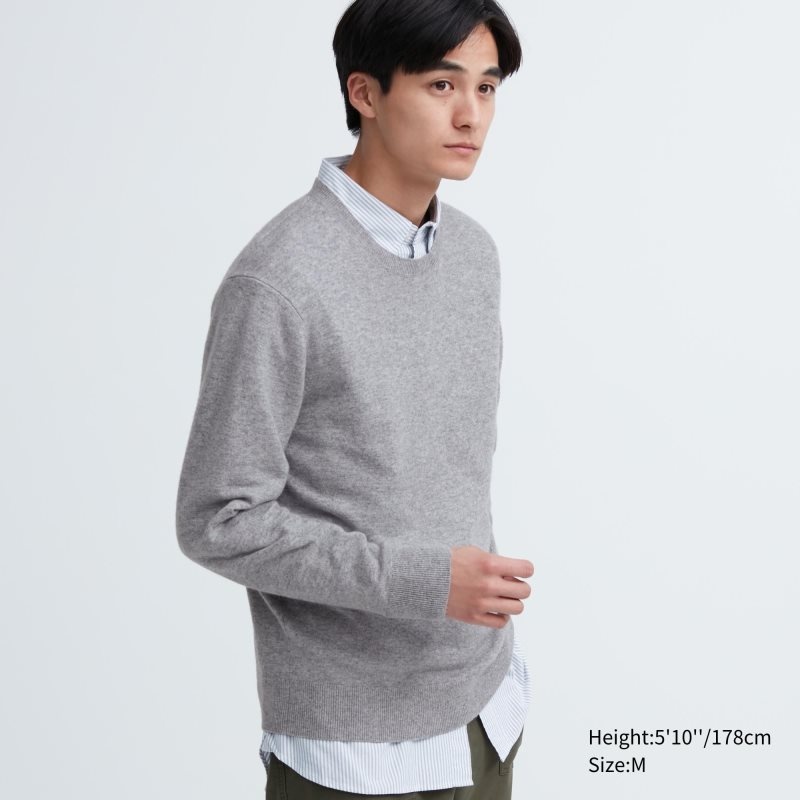 Men Uniqlo Cashmere Crew Neck Long-sleeve Sweaters Grey | 8488640