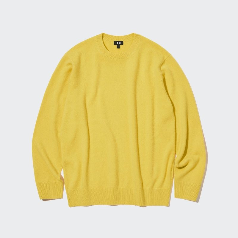 Men Uniqlo Cashmere Crew Neck Long-sleeve Sweaters Yellow | 4425230
