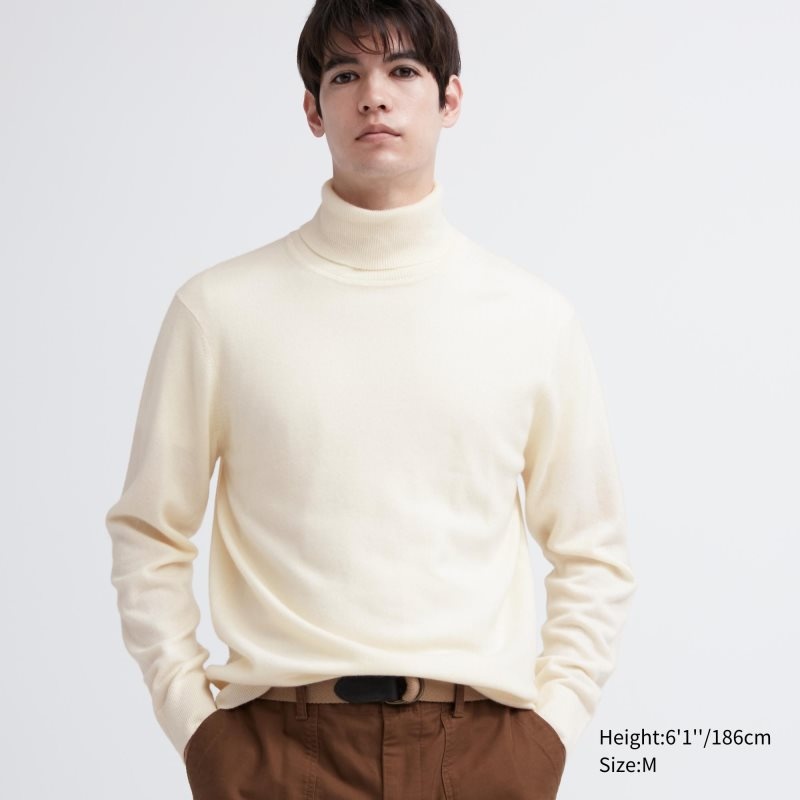 Men Uniqlo Cashmere Turtleneck Long-sleeve Sweaters White | 3475619