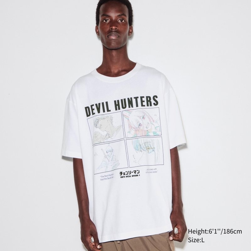 Men Uniqlo Chainsaw Man × Kosuke Kawamura Short Sleeve Ut Oversized T Shirts White | 2784133