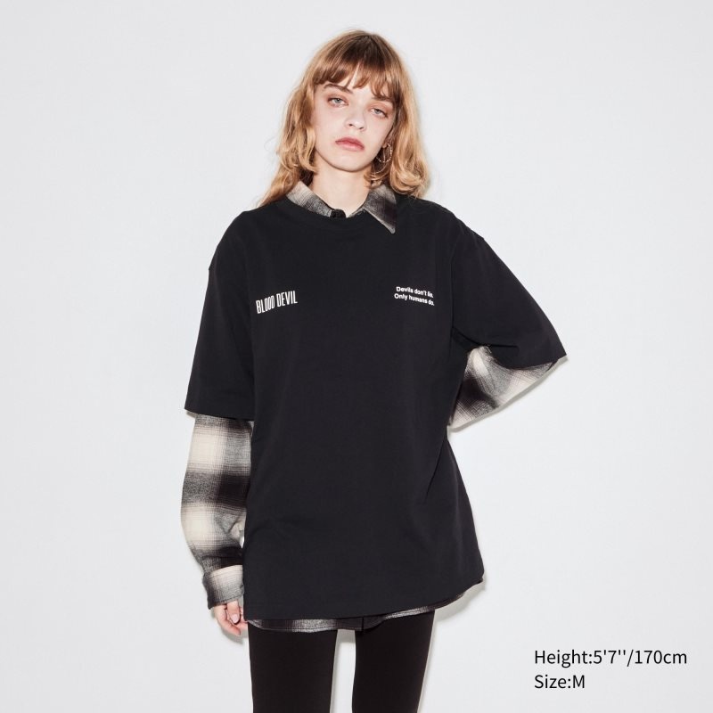 Men Uniqlo Chainsaw Man × Kosuke Kawamura Short Sleeve Ut Oversized T Shirts Black | 7836617