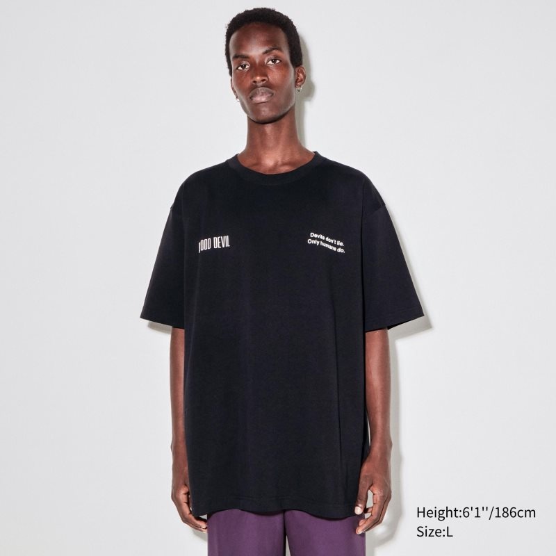 Men Uniqlo Chainsaw Man × Kosuke Kawamura Short Sleeve Ut Oversized T Shirts Black | 7836617