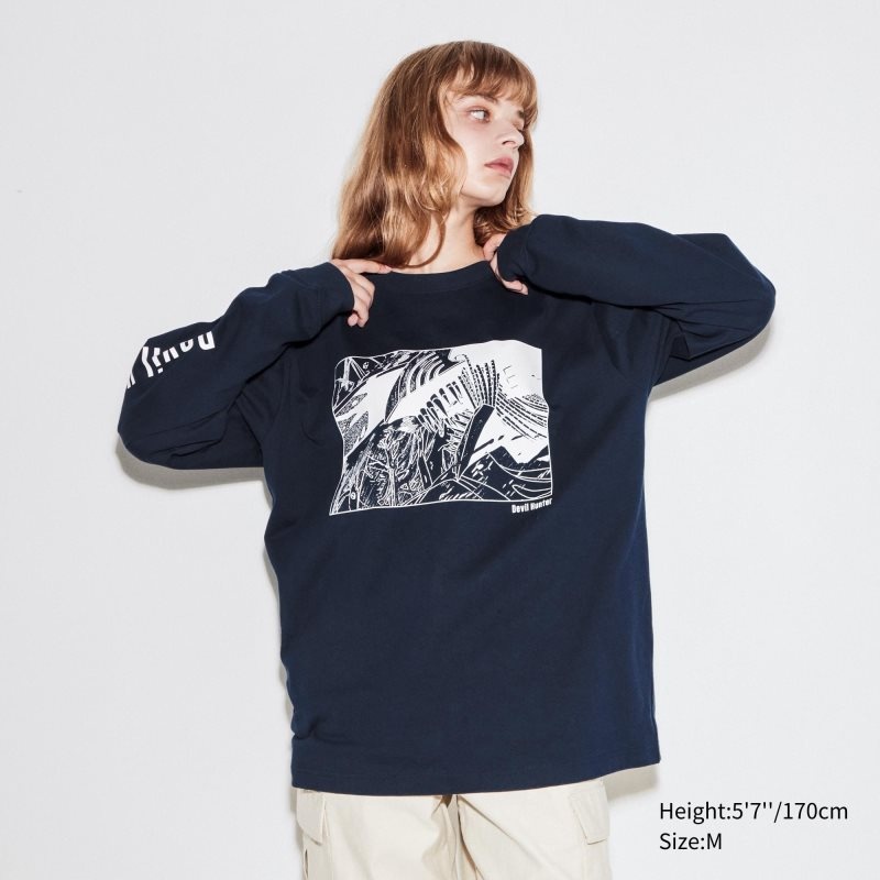 Men Uniqlo Chainsaw Man × Kosuke Kawamura Ut Long-sleeve Graphic T Shirts Navy | 2502941