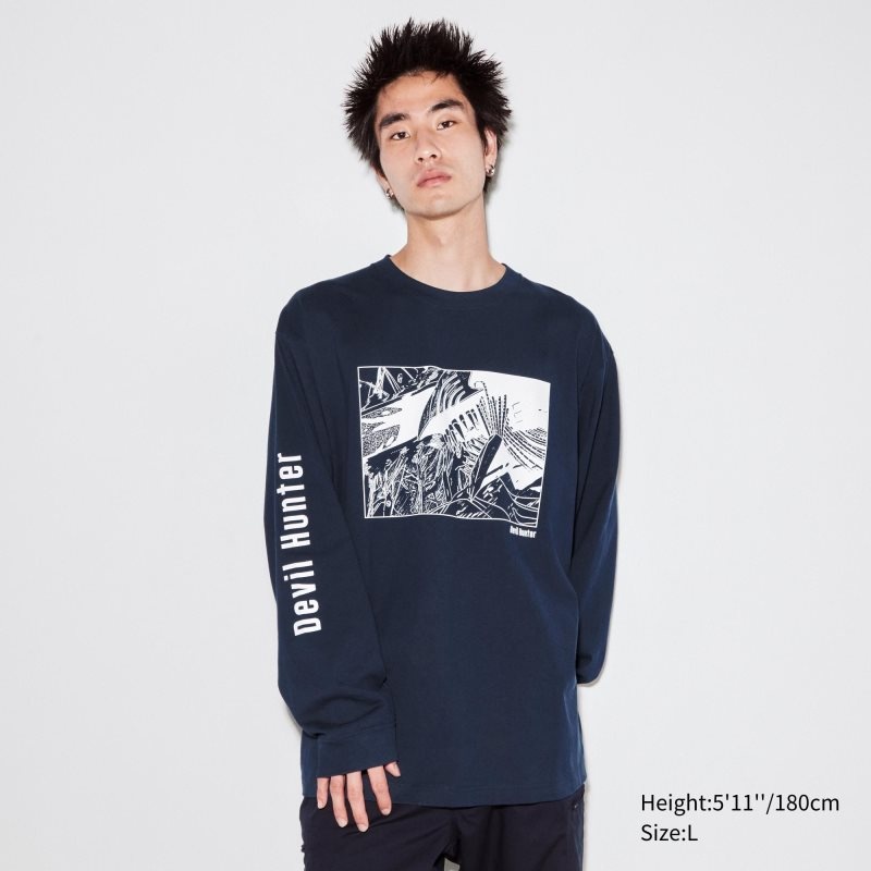 Men Uniqlo Chainsaw Man × Kosuke Kawamura Ut Long-sleeve Graphic T Shirts Navy | 2502941