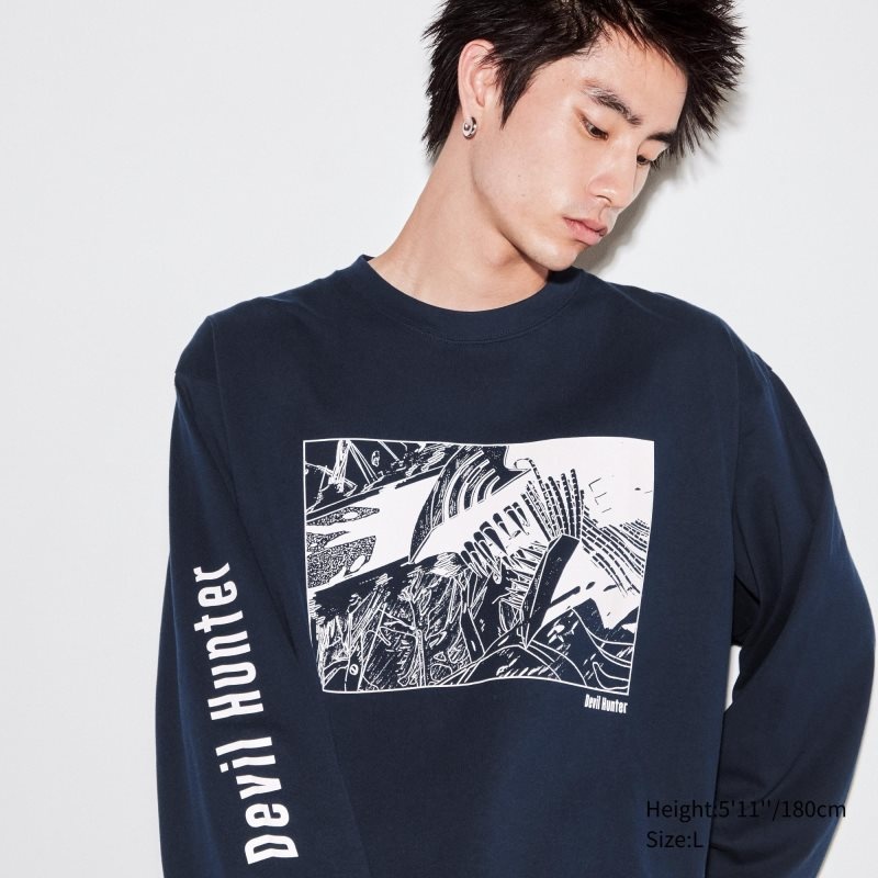 Men Uniqlo Chainsaw Man × Kosuke Kawamura Ut Long-sleeve Graphic T Shirts Navy | 2502941
