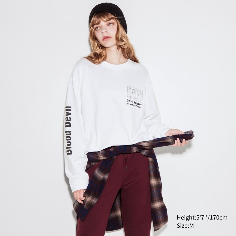 Men Uniqlo Chainsaw Man × Kosuke Kawamura Ut Long-sleeve Graphic T Shirts White | 8762766