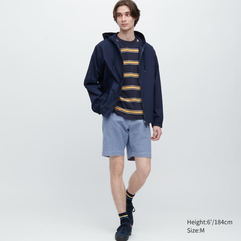 Men Uniqlo Chambray Stretch Easy Shorts Blue | 2783487
