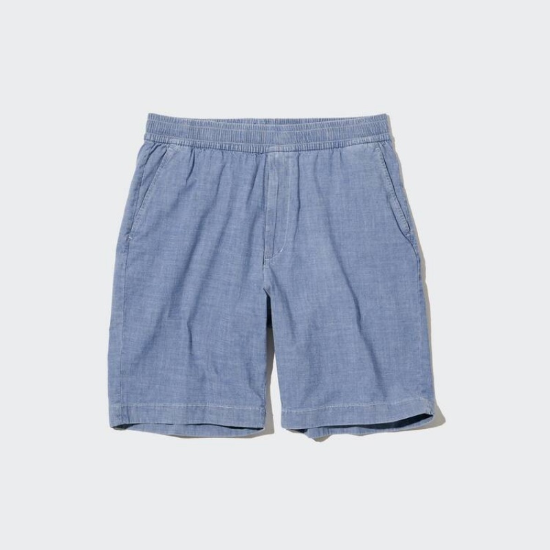 Men Uniqlo Chambray Stretch Easy Shorts Blue | 2783487