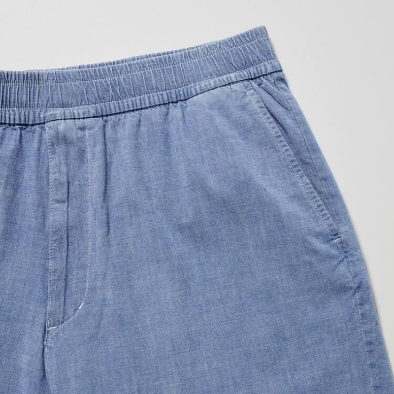 Men Uniqlo Chambray Stretch Easy Shorts Blue | 2783487