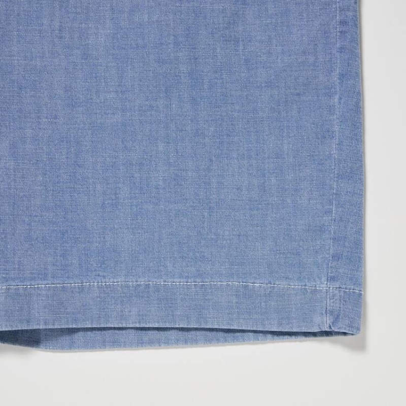 Men Uniqlo Chambray Stretch Easy Shorts Blue | 2783487