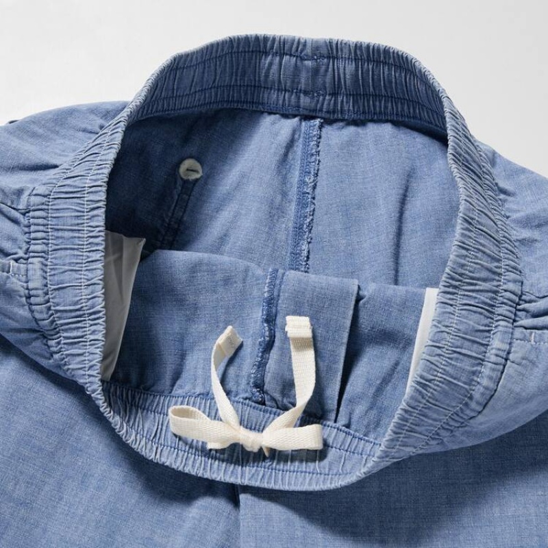 Men Uniqlo Chambray Stretch Easy Shorts Blue | 2783487