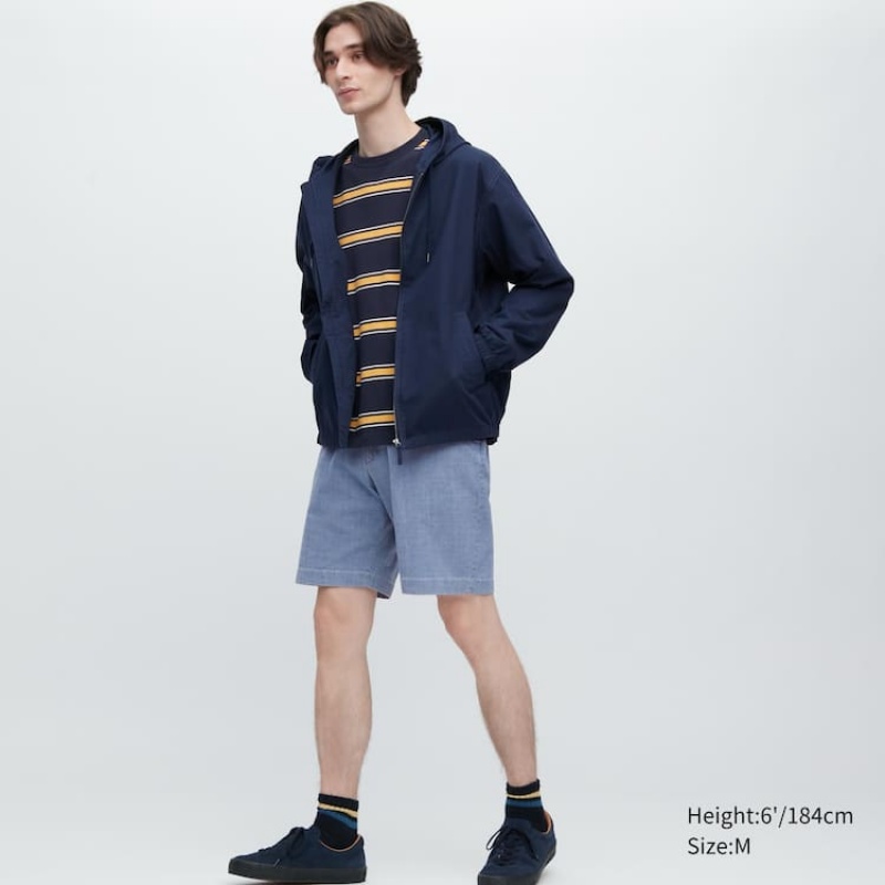 Men Uniqlo Chambray Stretch Easy Shorts Blue | 2783487