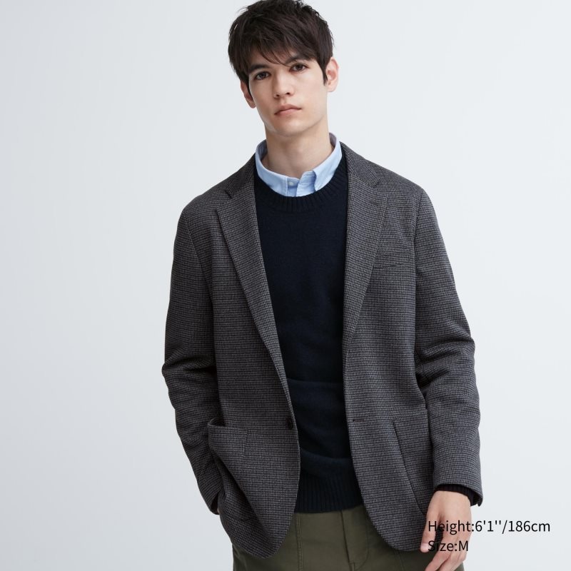 Men Uniqlo Comfort Houndstooth Jackets Grey | 4003524
